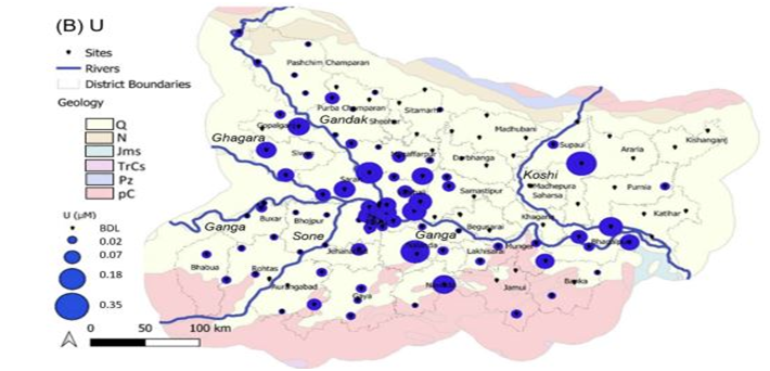 Uranium concentration in groundwater in Bihar (GS Paper 3, Science and Tech)